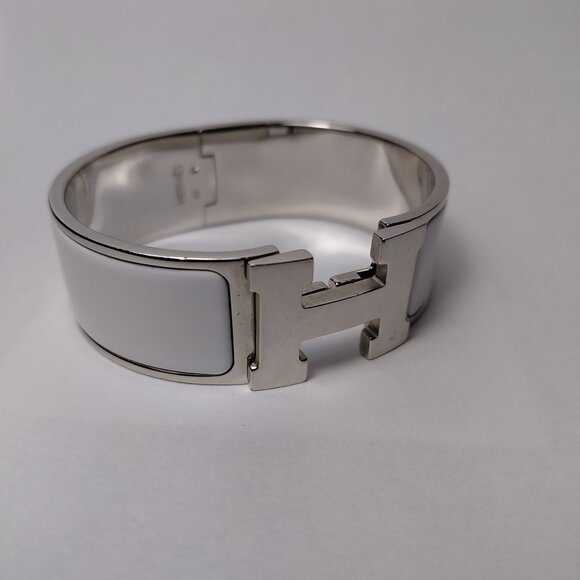 Hermes Clic Clac H Bracelet Blanc Silver White Enamel Bangle Size Small PM - Picture 12 of 16